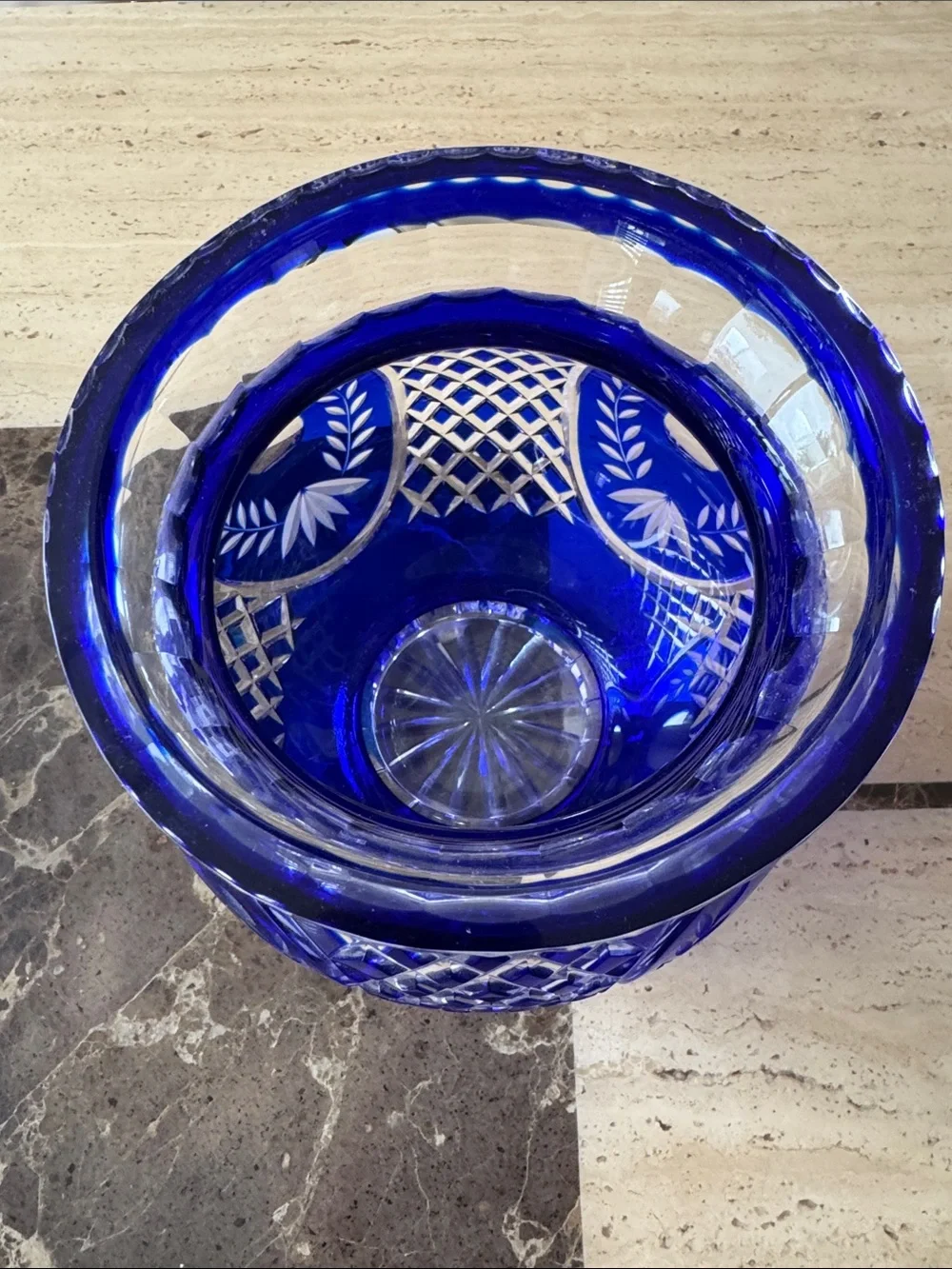 Cobalt Blue Cut Glass Decorative Vase - Home Accents